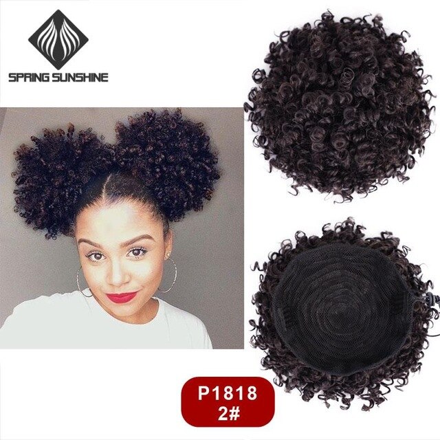 6inch Short Afro Puff Synthetic Hair Bun Kinky Curly Chignon Hairpiece For Women Drawstring Ponytail Updo Hair Extensions 1PC: P1818-2