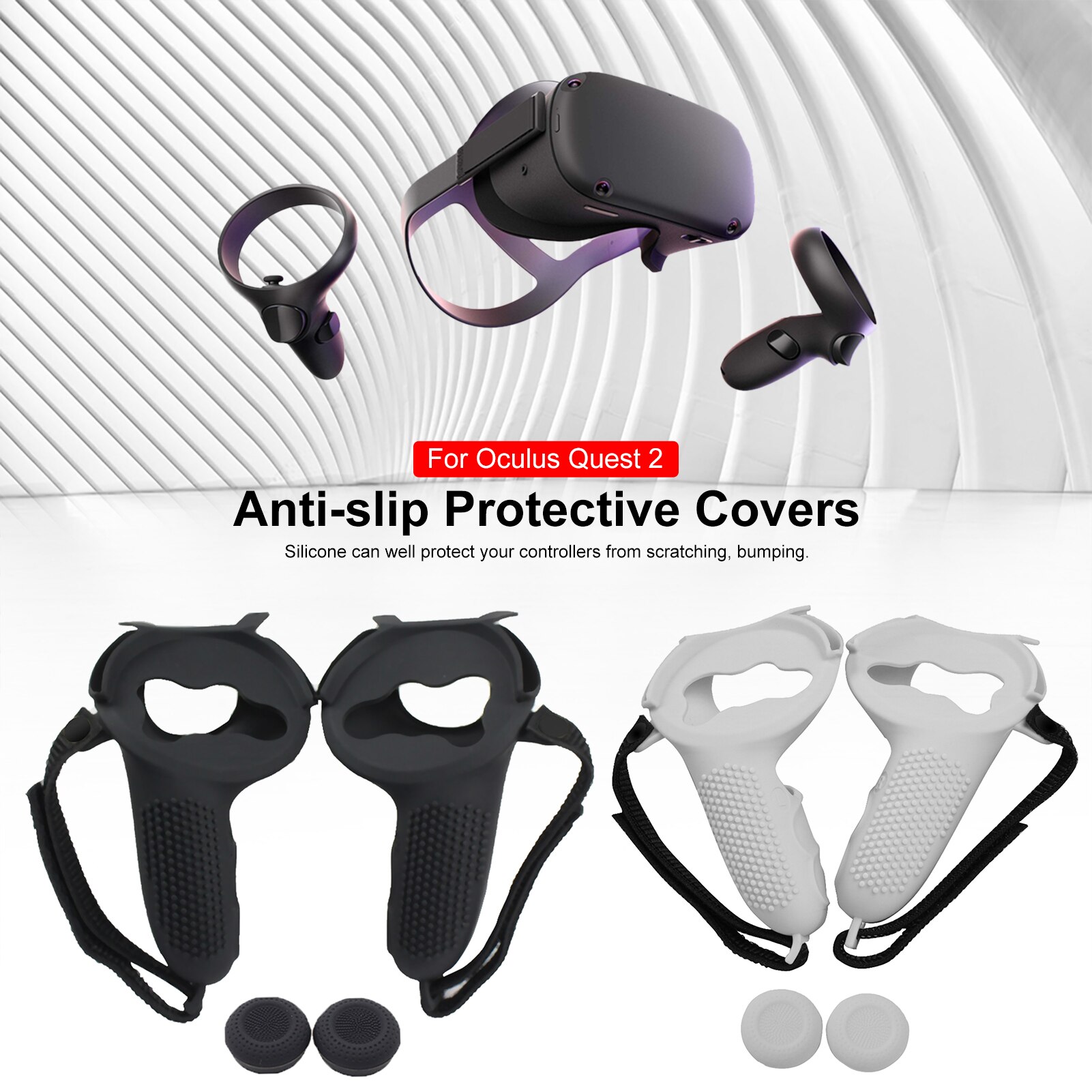 VR Accessories Touch Controller Silicone Grip Cover Protective Sleeve For Oculus Quest 2 VR Handle Grip Cover With Knuckle Strap
