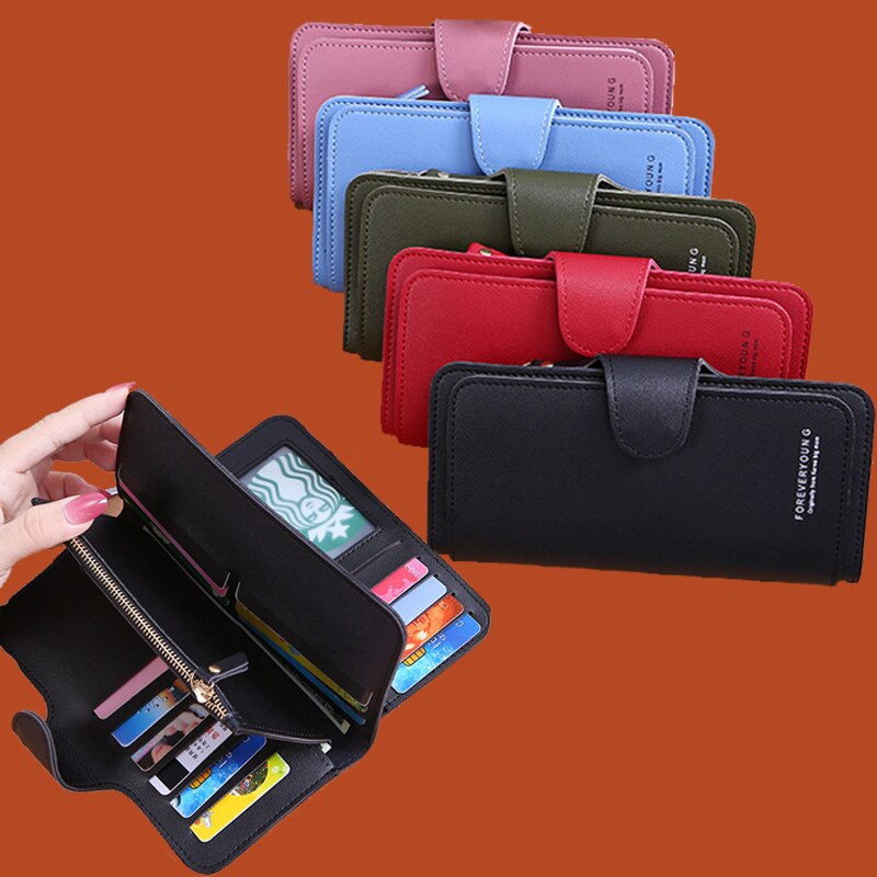 Portefeuille à loquet pour femmes, porte-cartes de grande capacité, Long porte-cartes en Pu, pince à billets Standard 6 couleurs avec poche intérieure à fermeture éclair