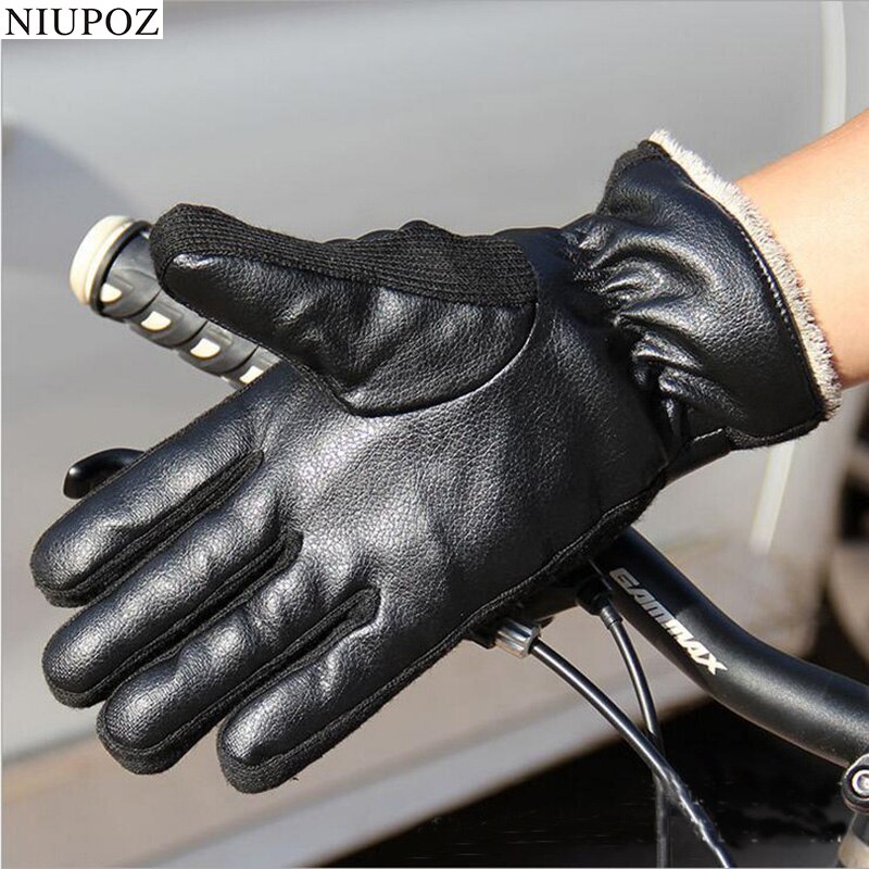 Guantes antideslizantes gruesos de piel sintética para hombre de otoño e invierno, guantes cálidos de dedos completos para exteriores, guantes de algodón para montar en coche eléctrico para motocicleta G117