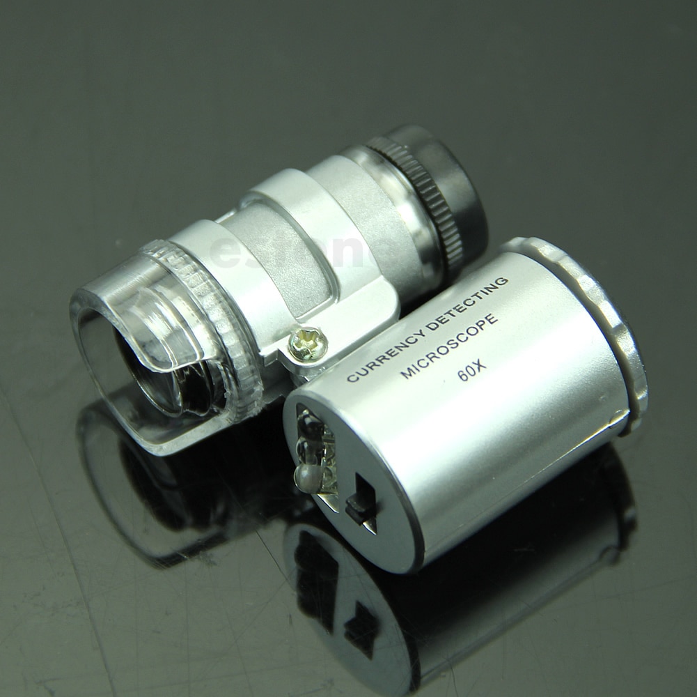 Mini 60X Vergrootglas Microscoop Uv Juwelier Loep Valuta Detector Met Led Licht