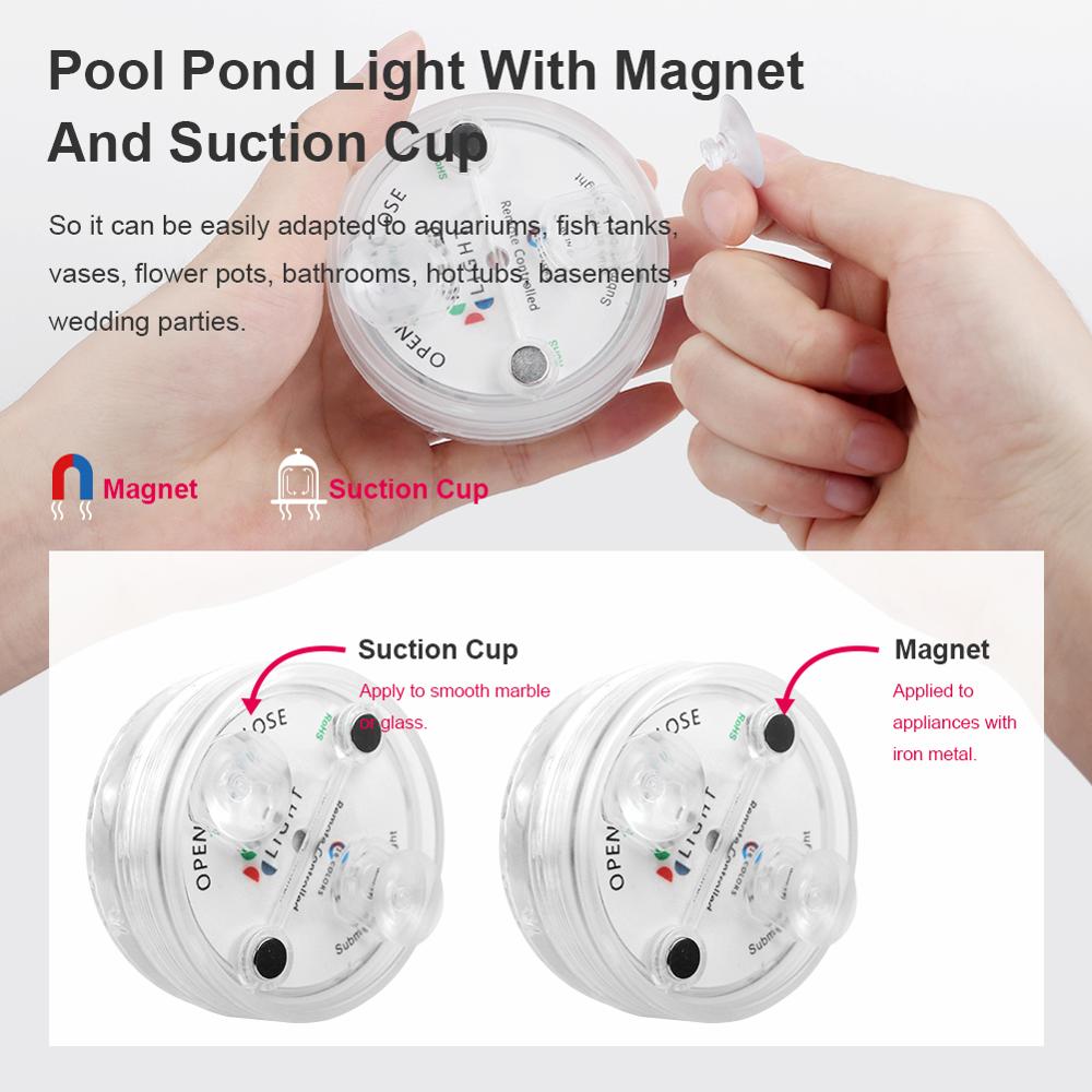 Submersible LED Lights With Magnet Suction Cup Pond Fountain Underwater Night Light Vase Fishtank Outdoor Christmas Decoration