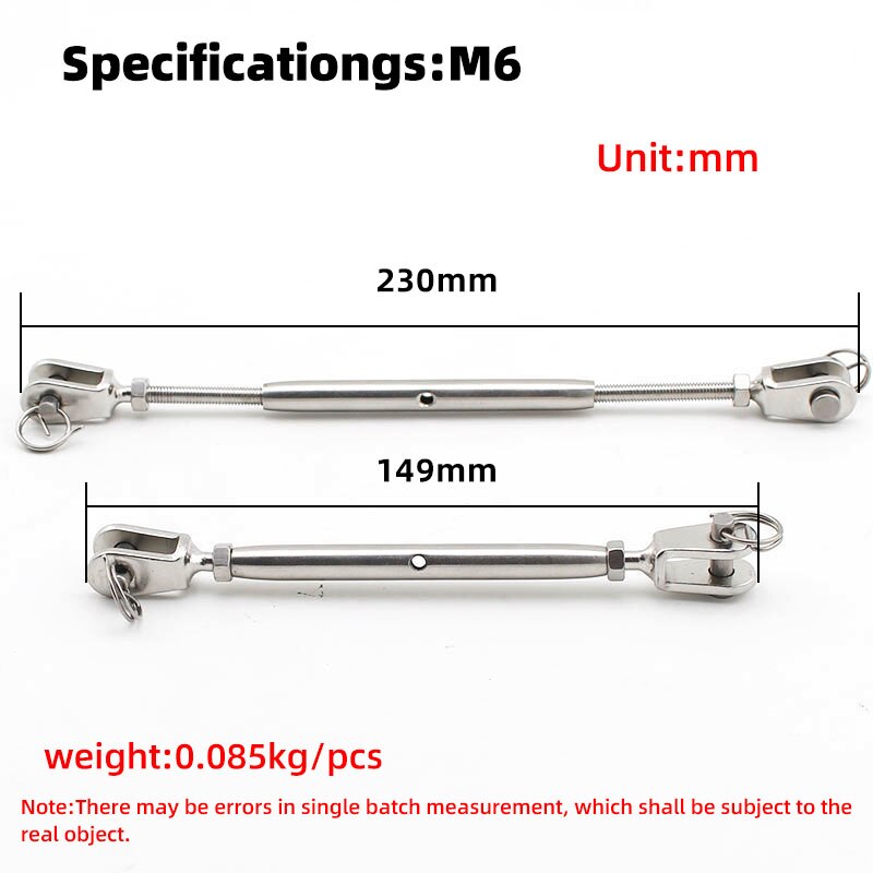 M5 M6 M8 M10 M12 M16 Stainless Steel 304 Stainless Steel Marine Sailboat Rigging Screw Closed Body Jaw/Jaw Turnbuckle: M6(1pcs)
