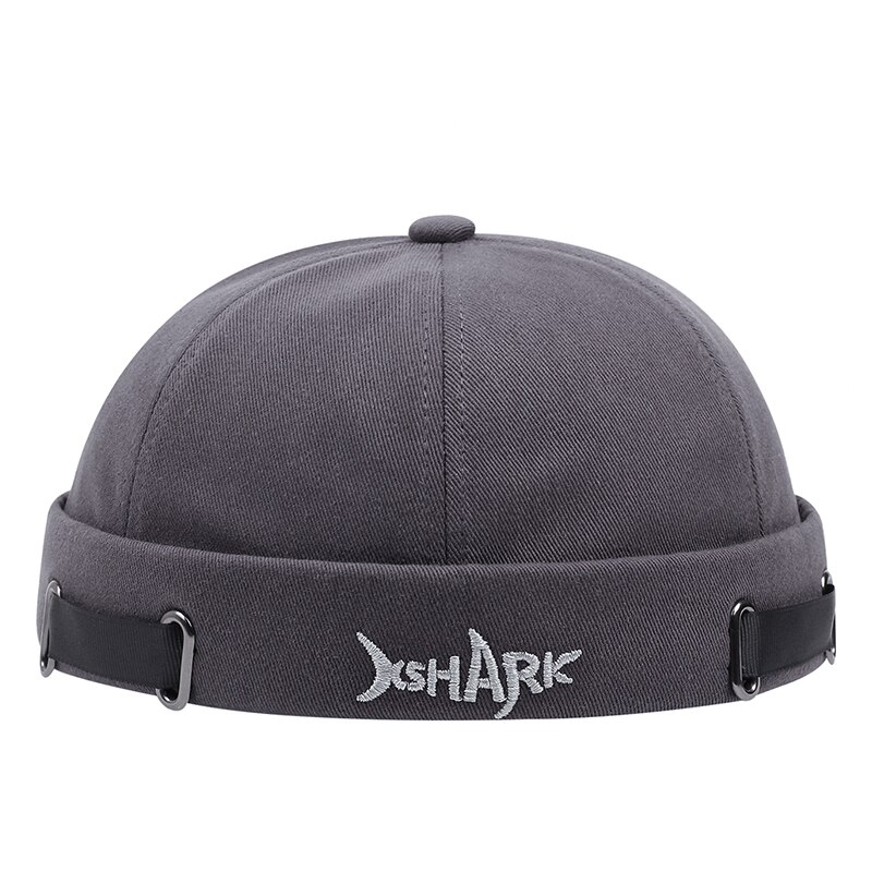Vintage Brimless Hat Breathable Shark Beanie Hat Cotton Retro Men Adjustable Docker Cap Literary Sailor Cap Women Hip Hop Hat: GRAY