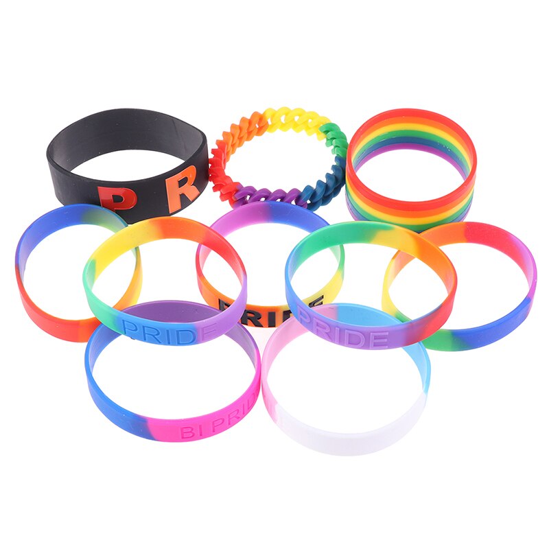 10 soorten unisex lgbt regenboog letters sport polsbandje gay lesbische pride siliconen rubber polsbandje armband feest parade