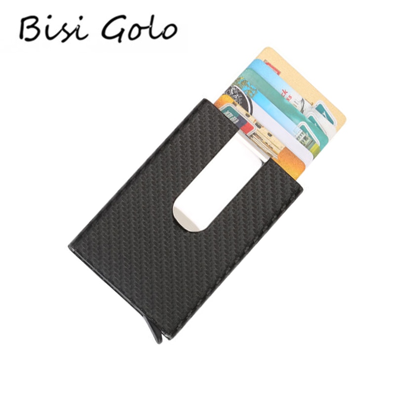 BISI GORO RFID fibra de carbono caja única cartera PU cuero Protector tarjeta de crédito titular Slim Card Case tarjetero hombre