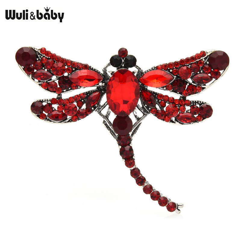 Wuli &amp; baby – broche libellule en cristal pour femmes, petite taille, 6 couleurs, classique, beauté, fête, bureau, broches,: red