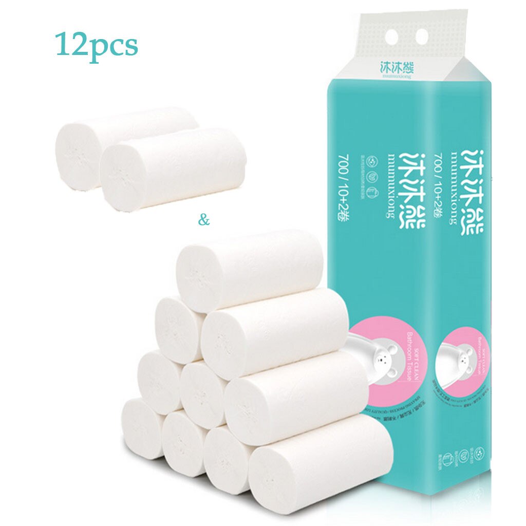 12pcs Roll Paper Tissue Paper Roll 4 Layer Thickened Household Paper Thick Kitchen Paper Towels Soft Skin Tissue Roll Paper