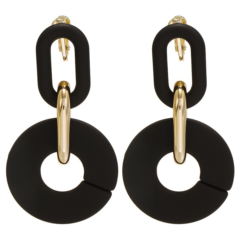 Pendientes de Clip de cadena acrílica para mujer, aretes largos de color dorado, mate, negro, Vintage, ovalados, geométricos, sin agujeros,: b