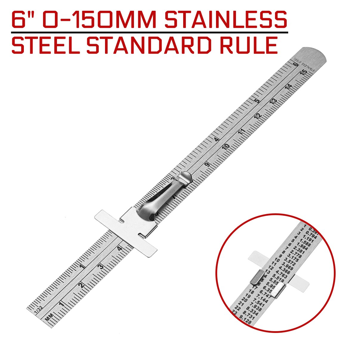 6 &quot; 0-150mm standardmätare i rostfritt stål djup längdmätare skala märkning mätverktyg med avtagbar klämma lätt att använda/bära