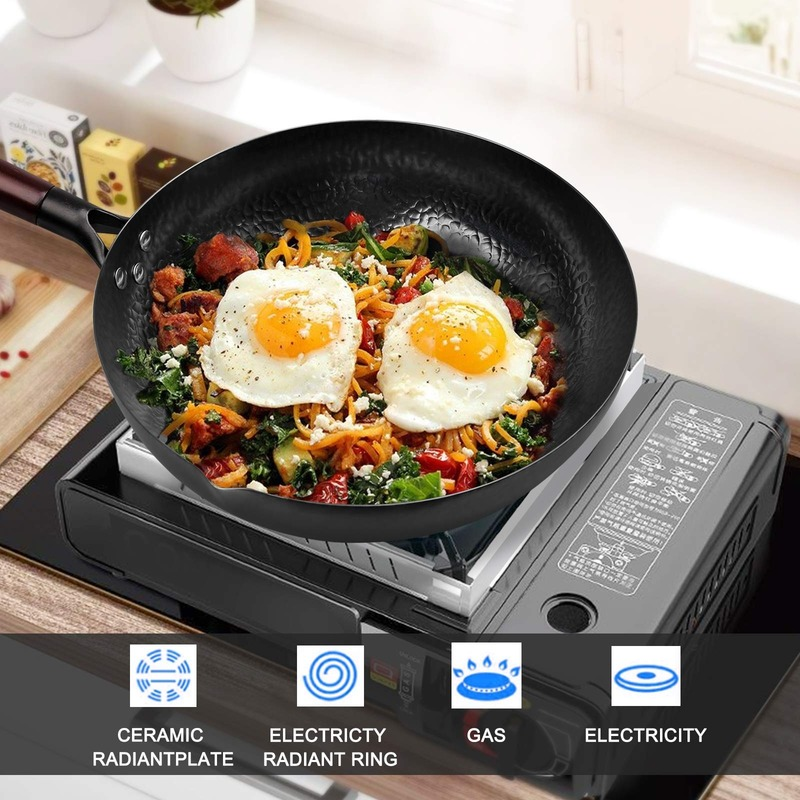 12.5" Carbon Steel Wok,Woks and Stir Fry Pans with lid Kitchen Cookwar For Electric,Induction and Gas Stoves Flat Bottom Wok