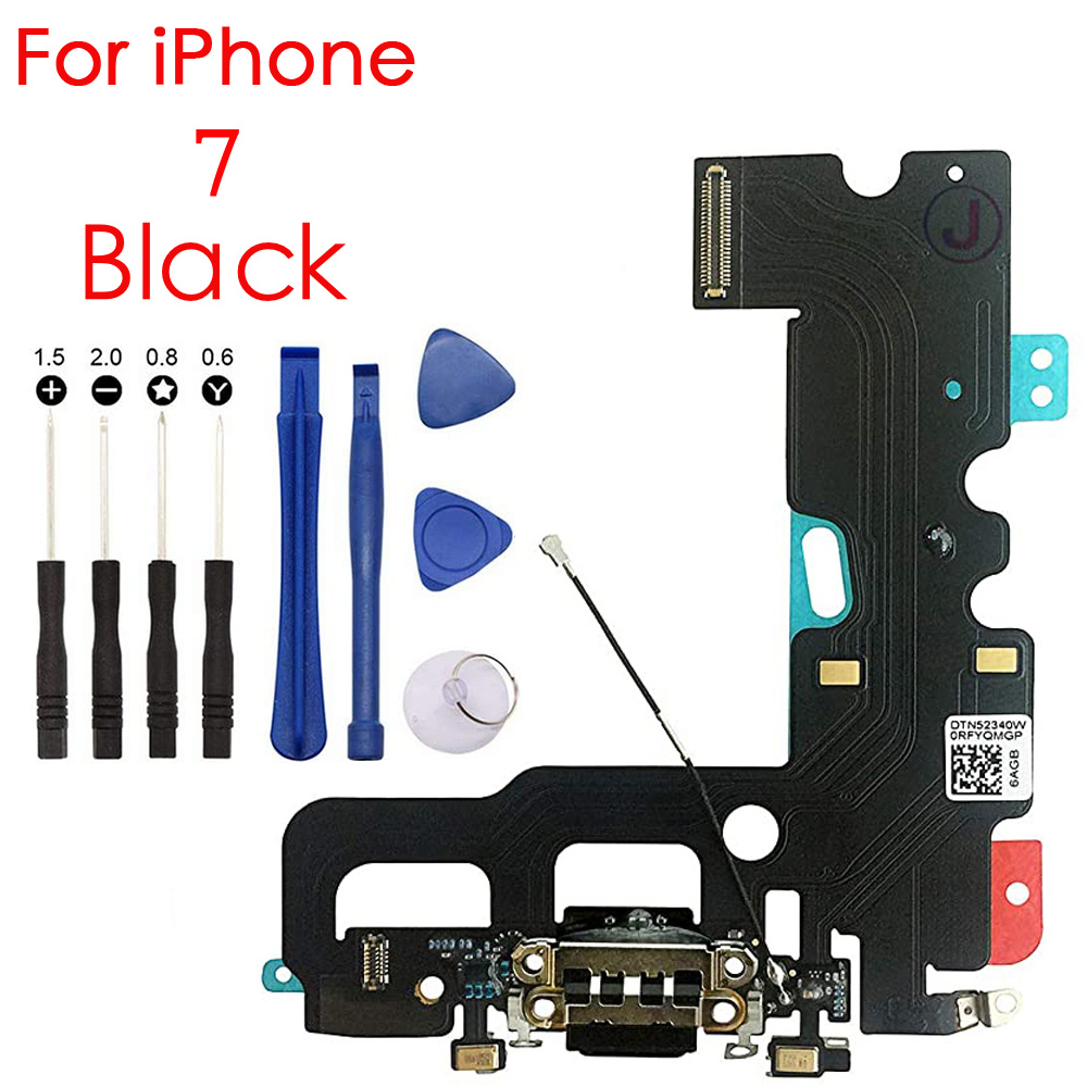 Charging Port USB Dock Connector Flex Cable Assembly Replacement With Screwdriver Repair Tool Kit For iPhone 7 7Plus 8G 8 Plus: 7 Black