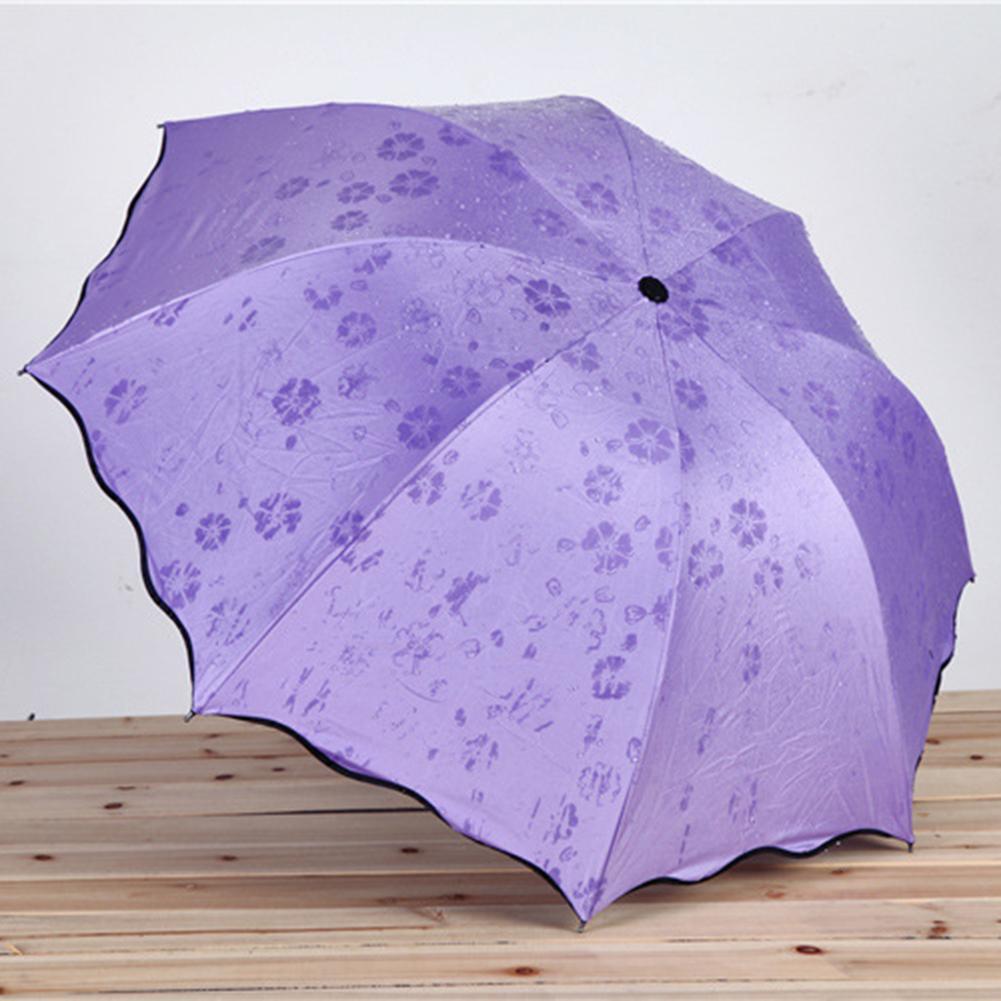Triple Folding Touch Water Flower Pattern Umbrella Droplet Rain Sun Parasol Women Umbrella Pure Color Umbrella Para