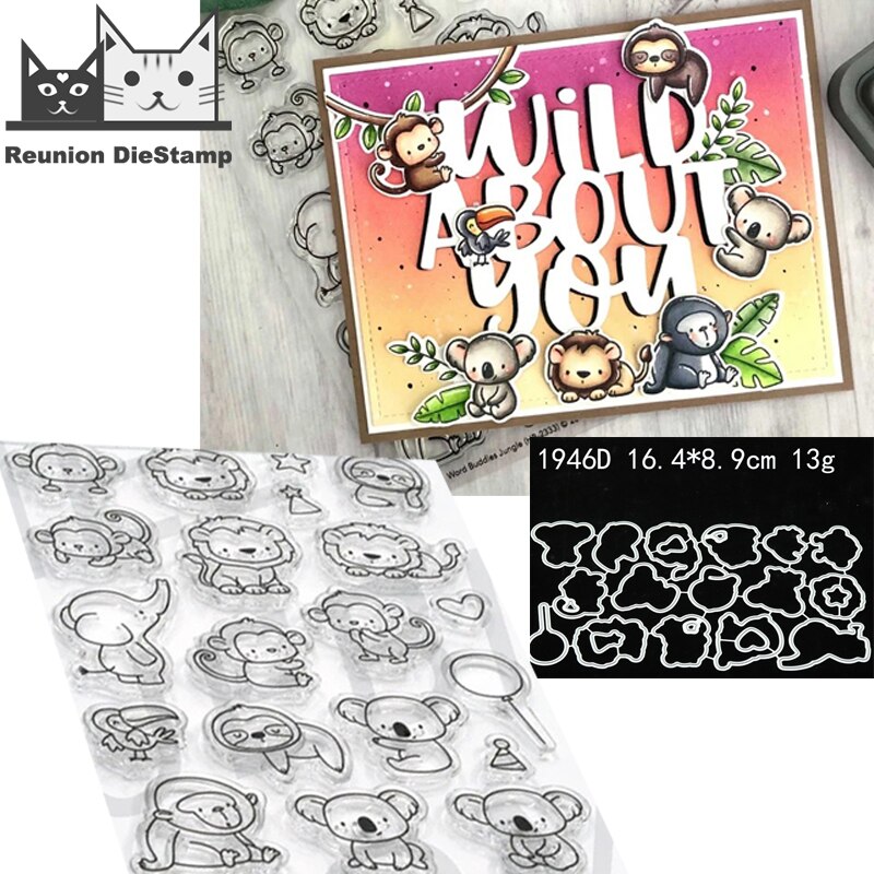 Dyr løve ape koala metall skjæringe dø og stempler sjablong til gjør-det-selv scrapbooking fotoalbum preging dekorativt papirkort: Dø og stemple