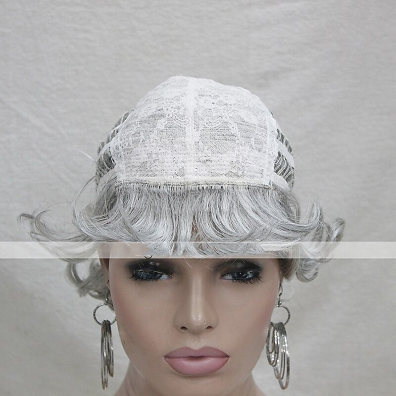 HAIRJOY-Peluca de cabello sintético para mujer, Pelo Rizado corto, color plata, blanco, gris, degradado, fibra resistente al calor