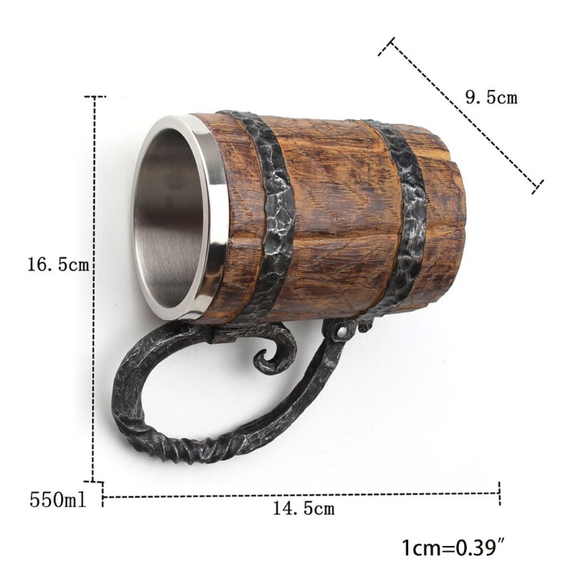 Houten bierpul in de vorm van een emmer, drinkgerei in de vorm van een emmer met handvat, roestvrij staal, dubbel  l5ye