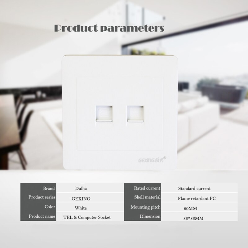 Telephone And Computer Wall Socket Double Port RJ45 Internet CAT5 Data Network Jack Plug + RJ11 TEL Universal Electrical Outlet