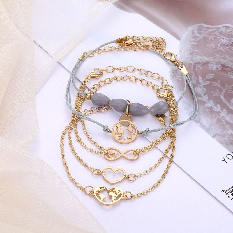 Neue Jahrgang Perlen Armbinde Neue Klassische Gold Pailletten Quaste Liebe Herz Quaddel Karte 8 Wort 5 Stck Armbänder einstellen Boho schmuck