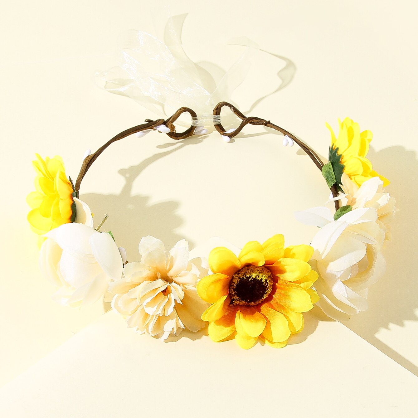 Corona pequeña de flores de girasol para niña, diadema para niña, accesorios para el cabello, tocado para mujer, guirnalda Floral, tocado nupcial: 1