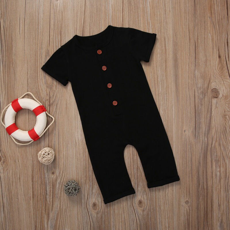 Solid Short sleeve Buttons up Baby One Piece Jumpsuit Rompers For Boy