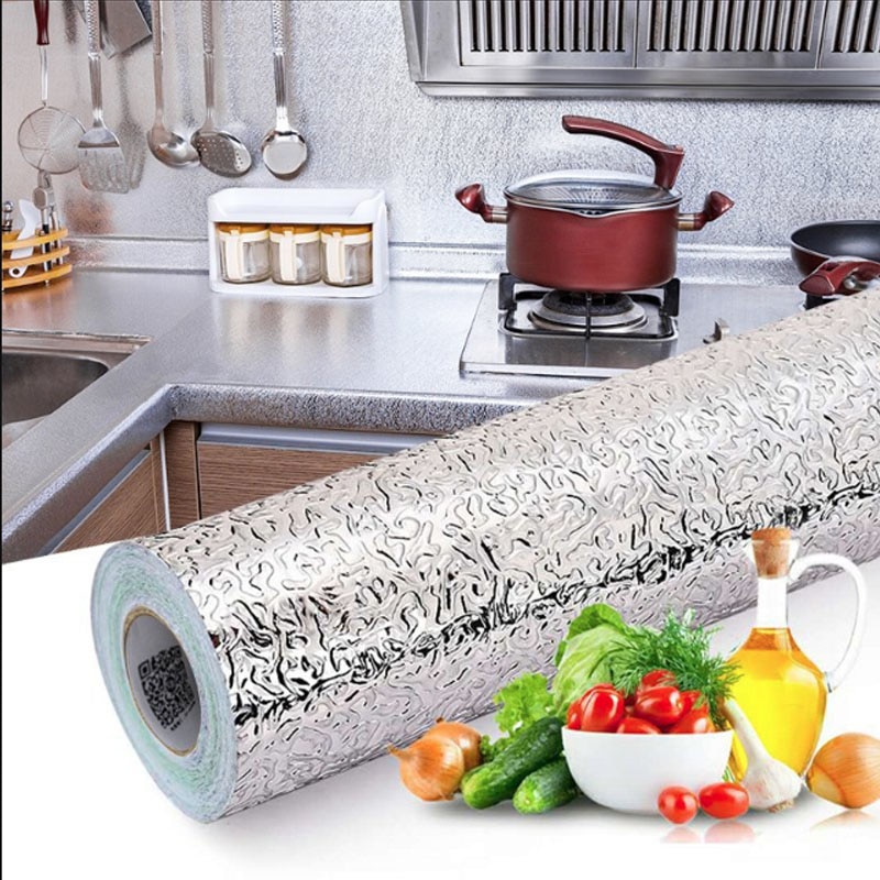 Keuken Olie-Proof Stickers Zelfklevende Verdikte Kasten Vochtbestendige Aluminiumfolie Keuken Hoge Temperatuur Papier