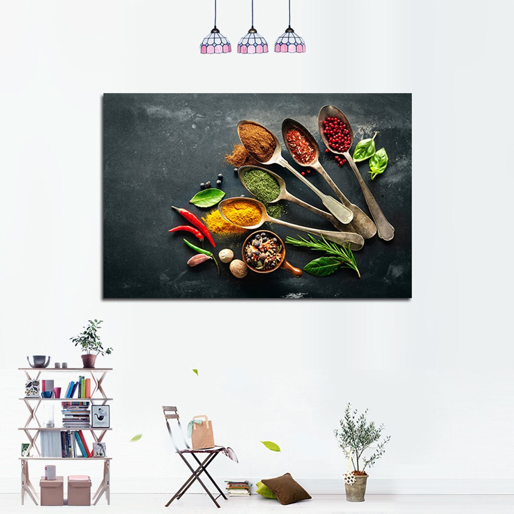 Kitchen Wall Art with Spices Colorful Kitchen Canvas Picture Painting Spices Canvas