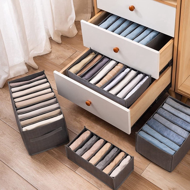 3 Piece Wardrobe Organizer, Storage Boxes, Jeans Organizer, Stackable Storage Box, Gray Storage Box for Drawers Closet