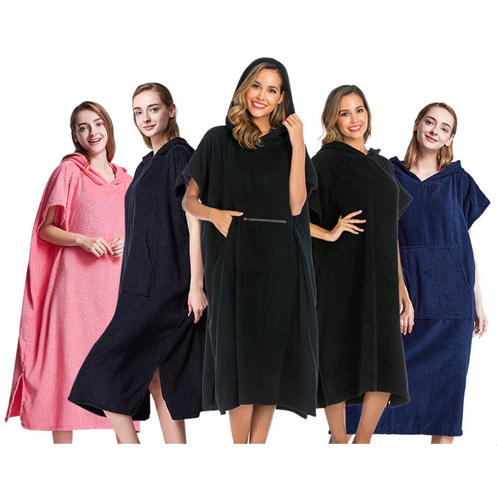 Solid Black Color Thick Robe Surfing Poncho Towel Wet Hoodie Cloak Beach Skirt Adult 110x75cm With Pocket + No Pocket Style