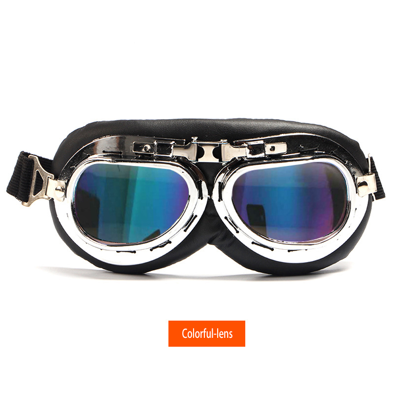 Vintage Moto Classic Motocross Goggles Retro Motorcycle Goggles Glasses for Harley Pilot Steampunk MX ATV Bike: Colorful