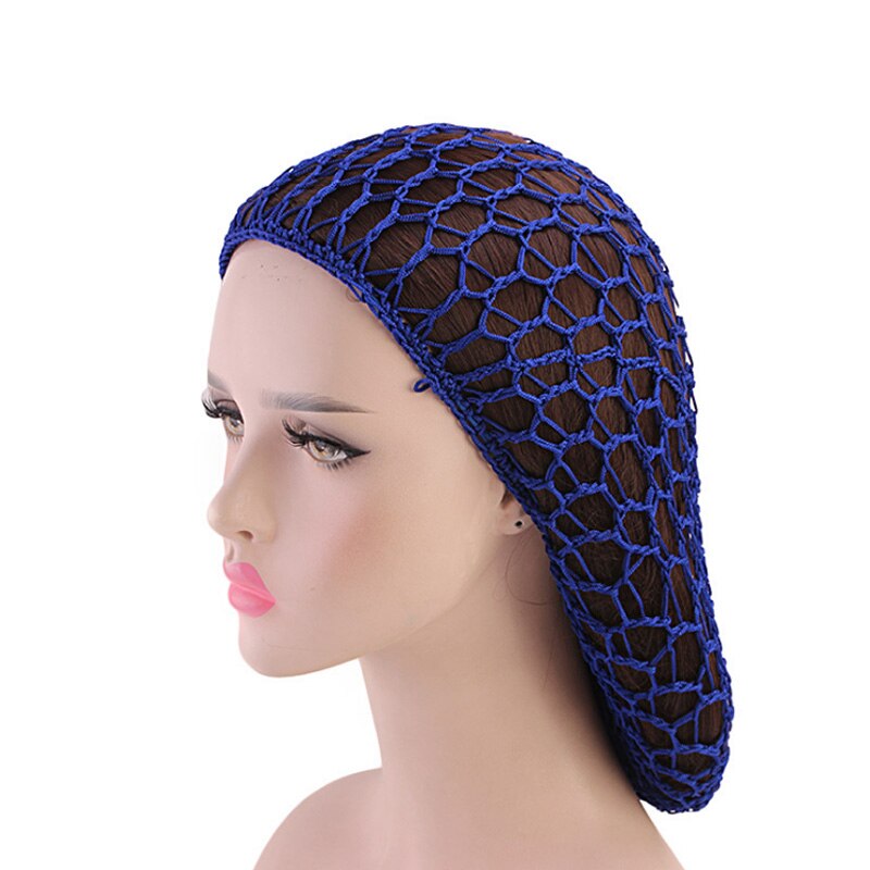 Women Ladies Soft Rayon Snood Hair Net Handmade Crocheted Hair Nets Mesh Breathable Hair Styling Hat Hatnight Cap Cheveux Femme: royal blue