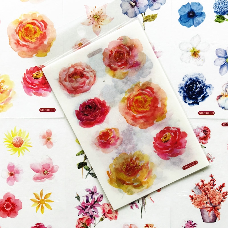 6 Sheets /Pack Cute Flower Sticker Adhesive Craft Stick Label Notebook Computer Phone DIY Decor Kids Stationery