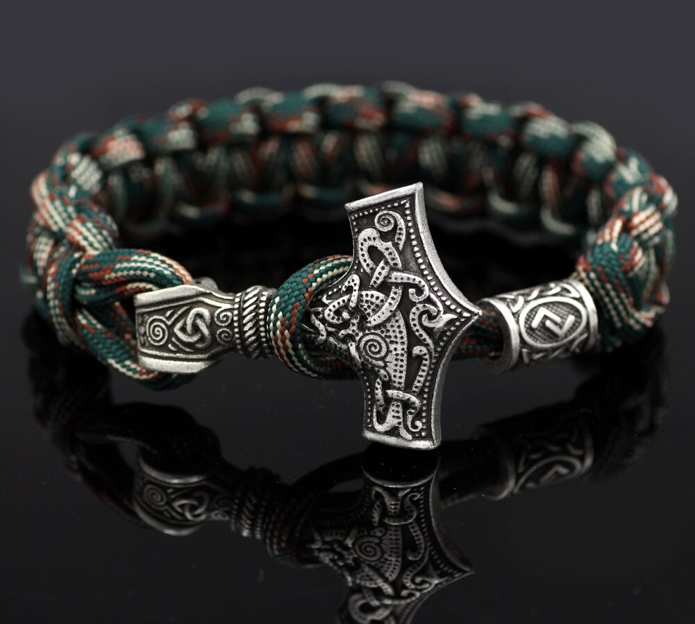 Marteau de Thor mjolnir bracelet viking scandinave nordique viking bracelet homme: Lumière Jaune Or Couleur