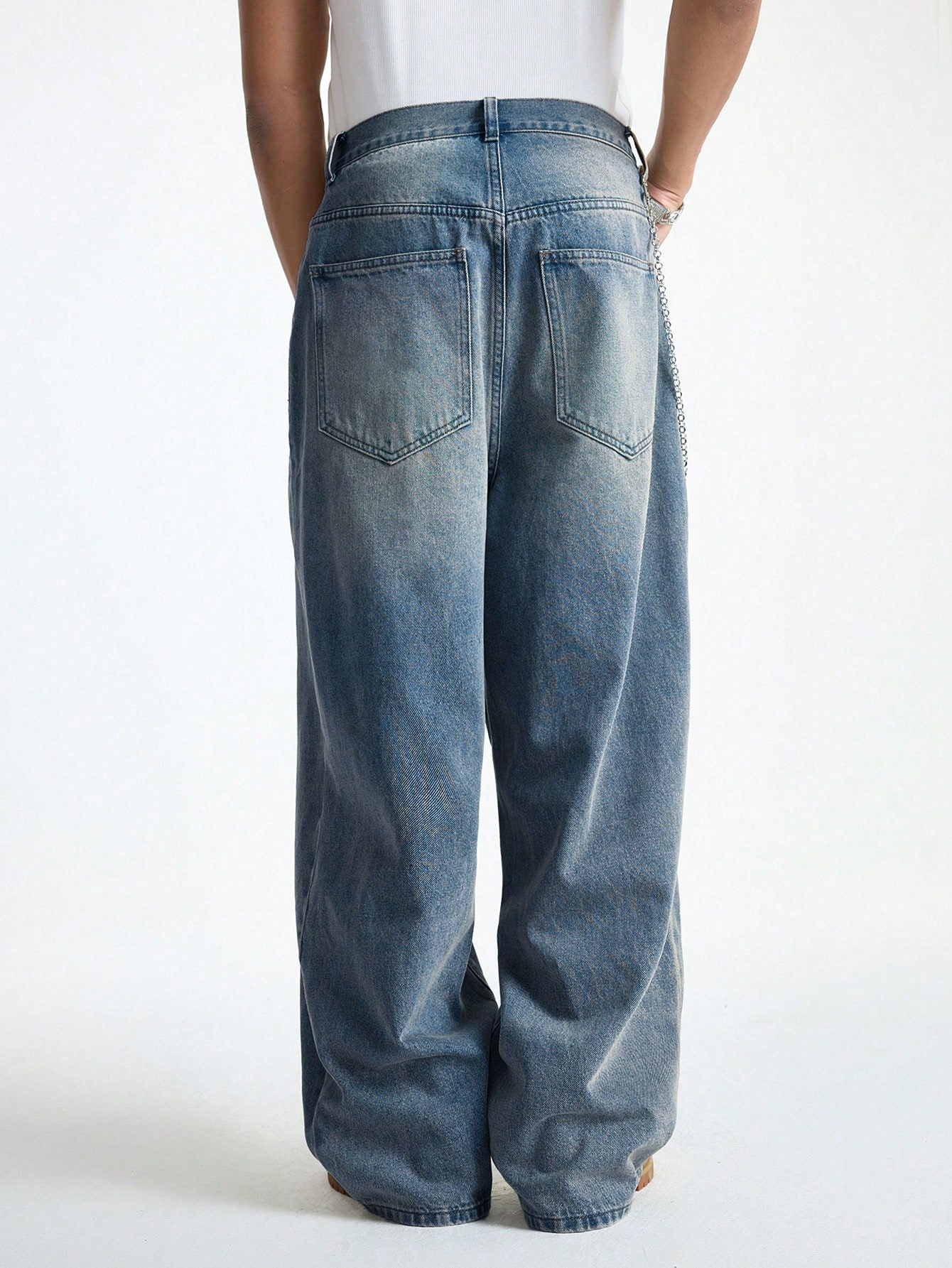 1pc herre vide bukser børstede jeans vide jeans  y2k rocks jeans buggy svarte hiphop-bukser