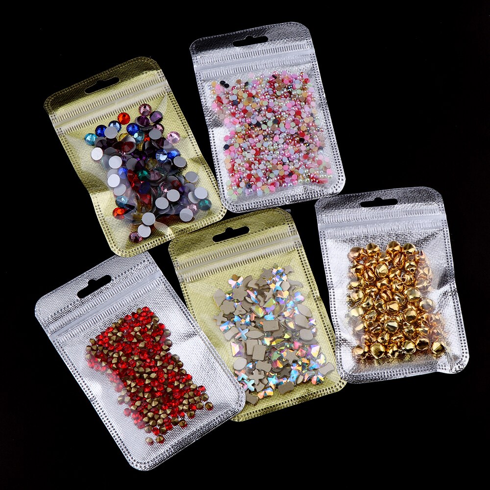 50 Pieces 2 Colors One Side Clear Plastic Ziplock Bag Gold Inlay Plastic Bag Packaging Poly Bag Ziplock Pouch Jewelry Packaging