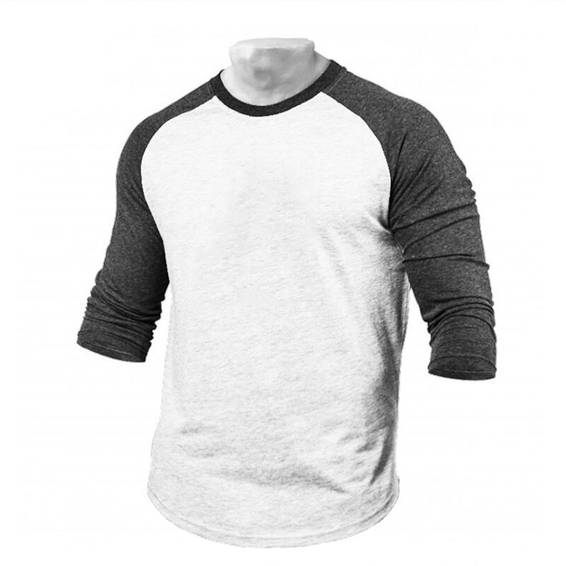 T-Shirt da corsa Fitness uomo primavera autunno Patchwork manica a sette quarti o-collo T-Shirt da baseball abbigliamento da palestra per uomo T-Shirt in cotone