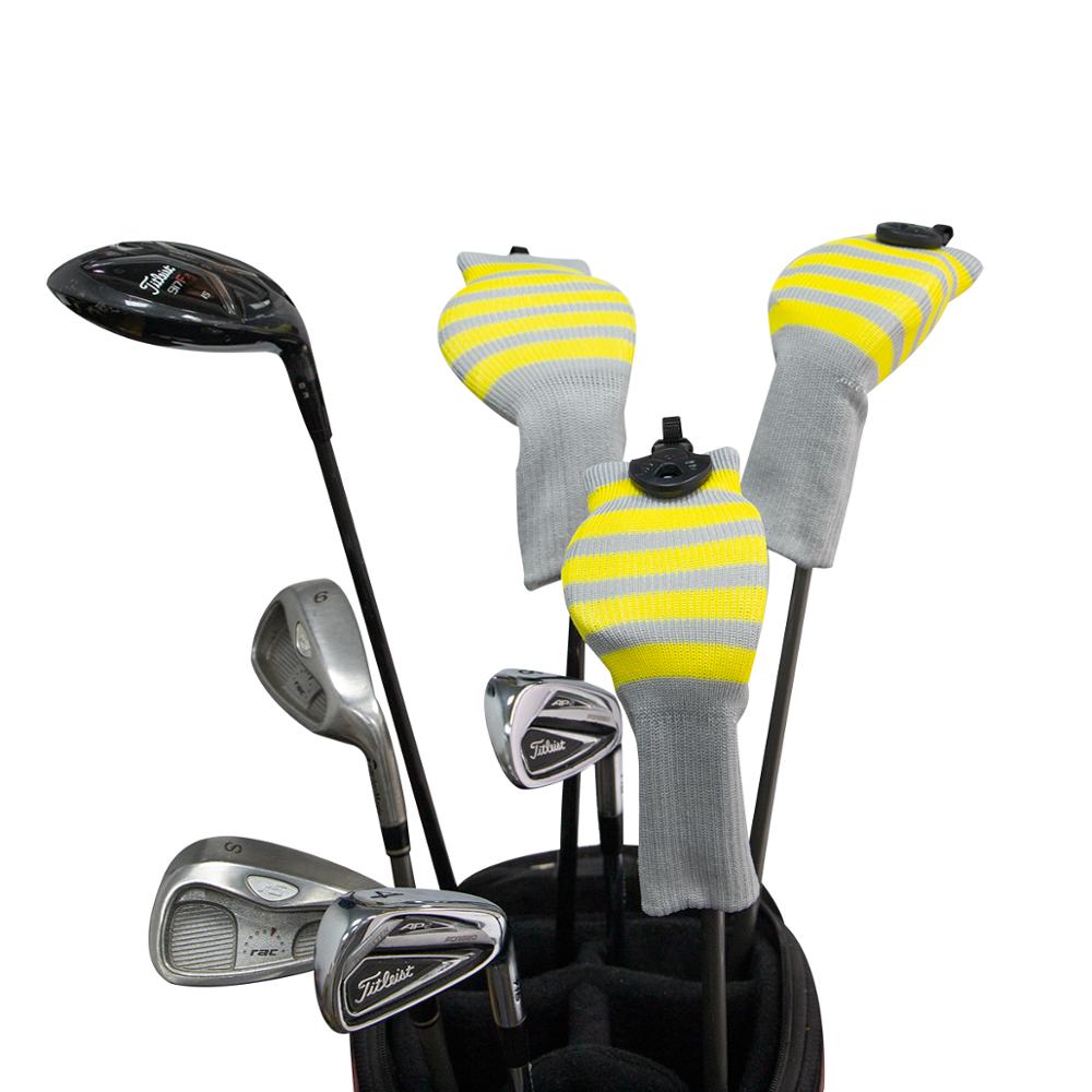Couvre-chef de Club de Golf jaune rayure tricoté pilote de Golf couvre-chef en bois Fairway couverture en bois couverture hybride avec étiquettes de numéro 4 pièces