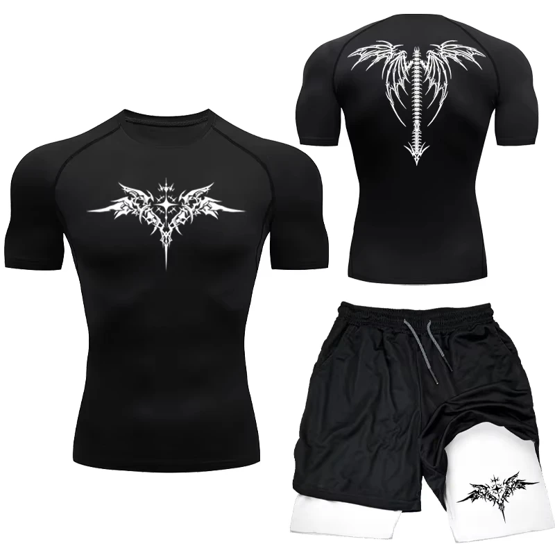 Mma boxningsset sportkläder för män snabbtorkande gymshorts t-shirt löpning träningstight sport rashguard 2 delar dräkt