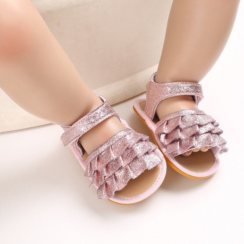 Baby Baby Meisje Schoenen Peuter Flats Sandalen Premium Zachte Rubberen Zool Anti-Slip Zomer Bloem Kant Crib Eerste Walker shoes0-18M