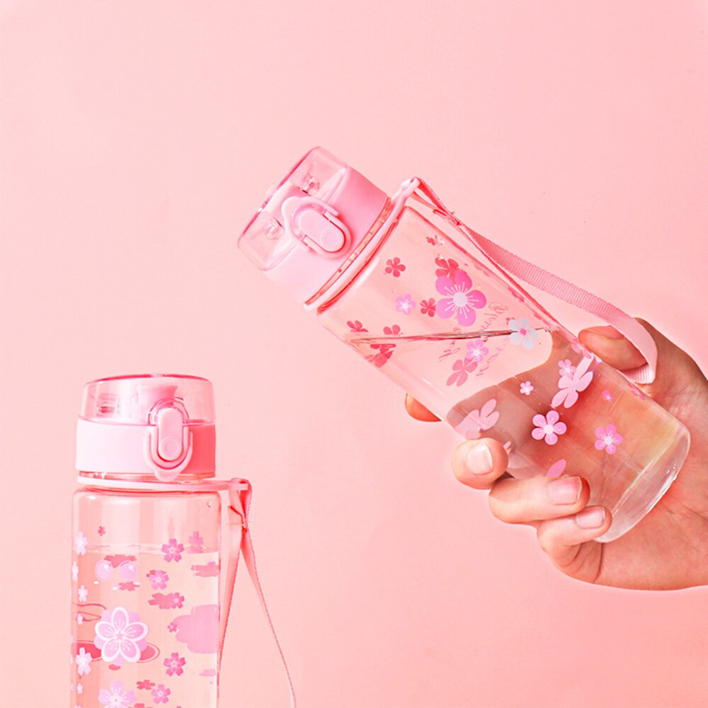 Summer 500ml Water Bottle Flower Portable Leak-proof Pink Bule Outdoor Bicycle Sports Drinking Cup Plastic for Girls