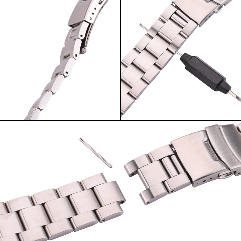 Rostfritt stål klockband armband 20mm 22mm män metall borstad krökt änd klockband band klockor tillbehör