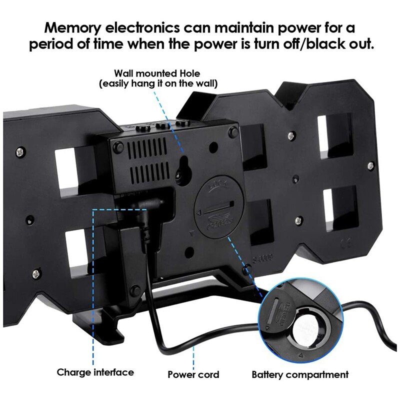 3D Digital Clock,Wall LED Number Time Alarm Clock ,Led Electronic Clock with Snooze Function, Clock Date