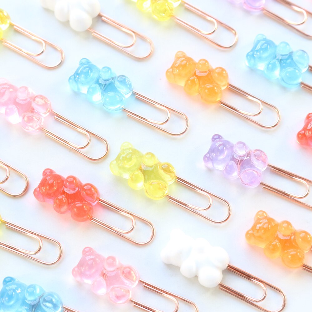 Domikee cute Korean bear shape office school paper clips set student candy memo clips bookmark stationery supplies 6pcs