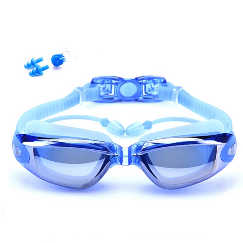 Svømmebriller ingen utæt anti-tåge uv-beskyttelse svømmebriller med næseklip øreproppebeskyttelsesetui til voksne mænd kvinder børn: Blå