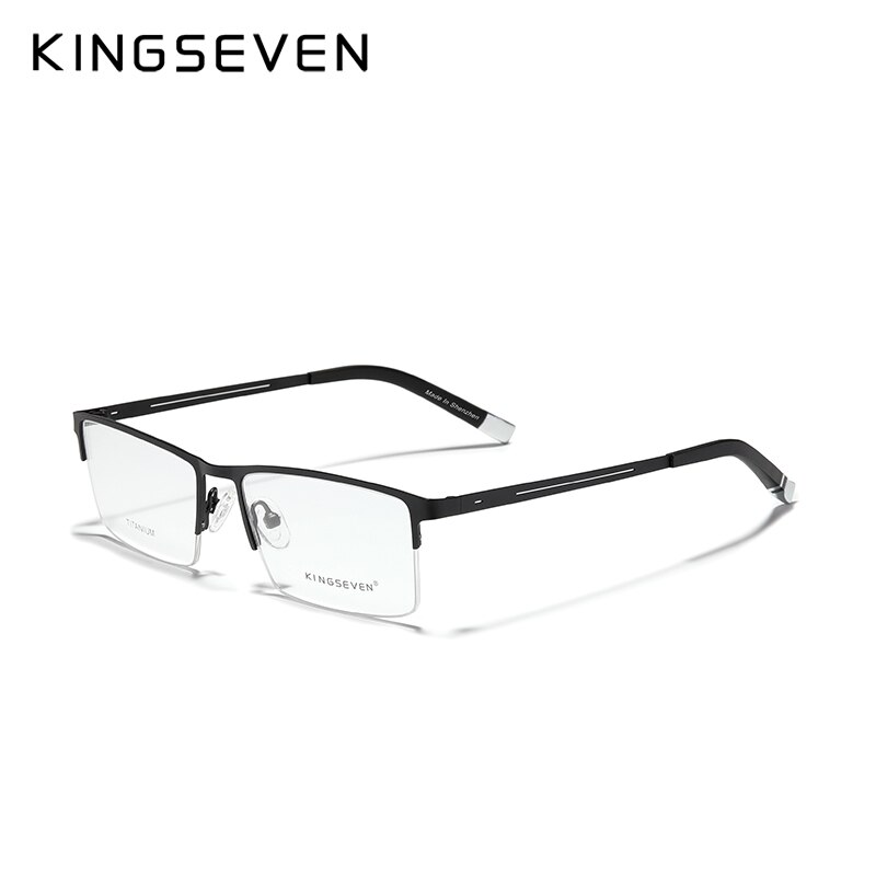 Kingseven Titanium Legering Optische Brilmontuur Mannen Vierkante Bijziendheid Recept Brillen Mannelijke Metalen Brillen: Black