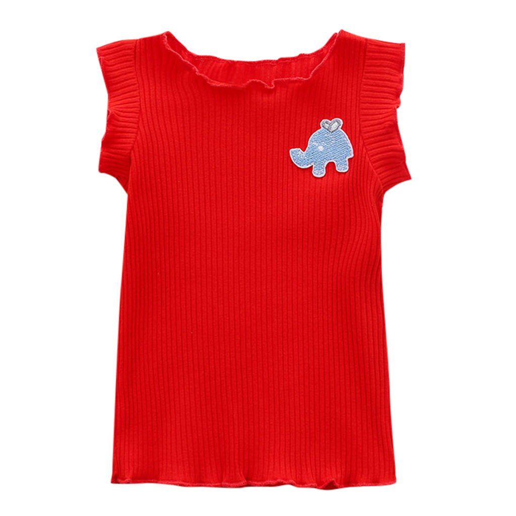 Kids Peuter Baby T-shirt Mouwloos Solid O-hals Katoenen Vest Tops Baby Kleding Peuter Jongens Meisjes Borduren T-shirt: Red / 12M