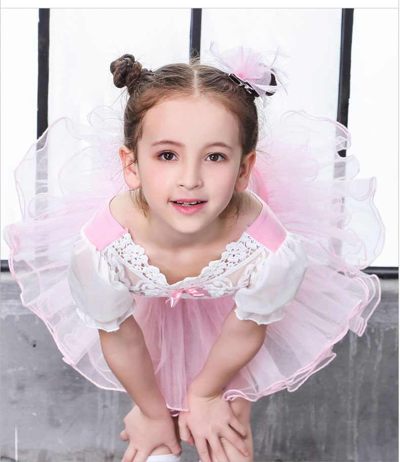 Ballet trikot ballet kjole piger ballet kostumer puf kortærmet ballet kjole til børn blonde trikot gymnastik trikot