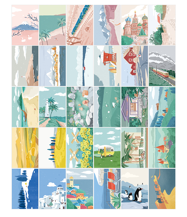 30 Sheets/Set Novelty Travel Notes Postcard Hand Painted Landscape Greeting Card Message Card Birthday Card