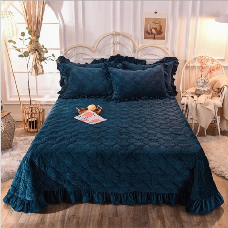 Crystal Fluwelen Dikker Sprei Hoeslaken Effen Kleur Warm Bed Cover Sprei (Of Kussensloop) King Queen Size Beddengoed: Sapphire / 190X240CM sheet