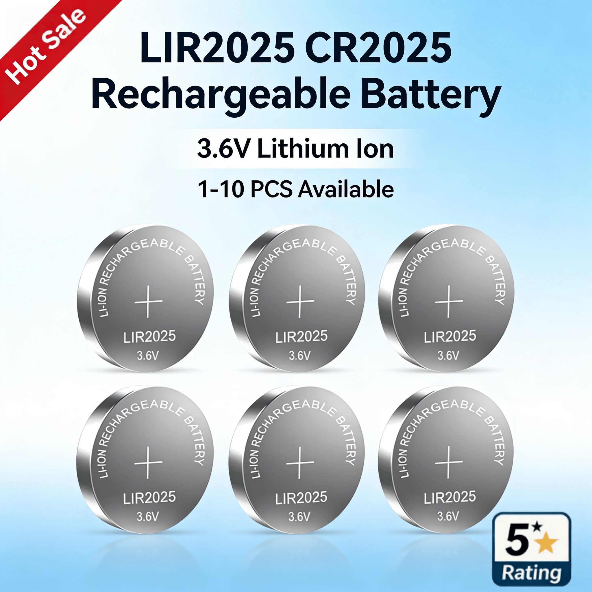 Batteria a Bottone Ricaricabile LIR2025 3.6V ad Alta Capacità per Chiavi Auto, Telecomandi, Giocattoli, Bilance, Compatibile con CR2025 ML2025