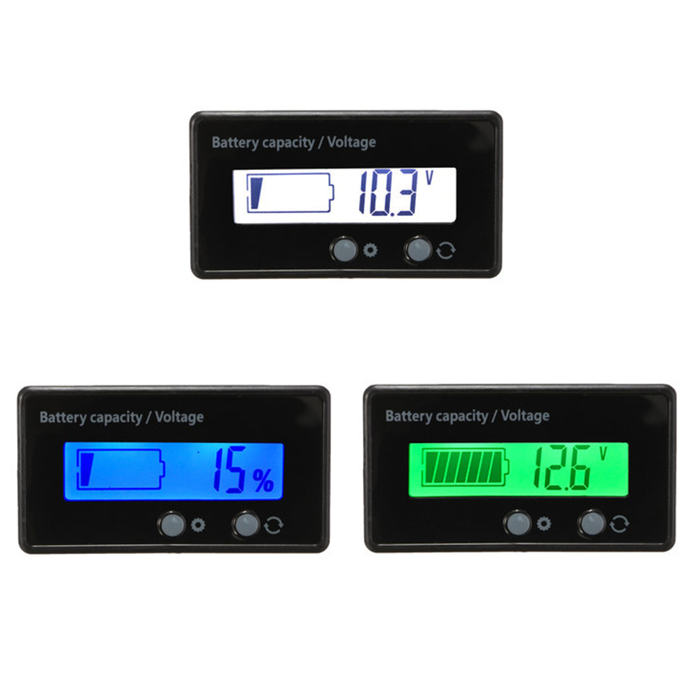 Botones de calibre para coche medidor de voltaje de pantalla LCD pantalla retroiluminada Universal capacidad de batería de litio retroiluminada Monitor de accesorios para automóvil